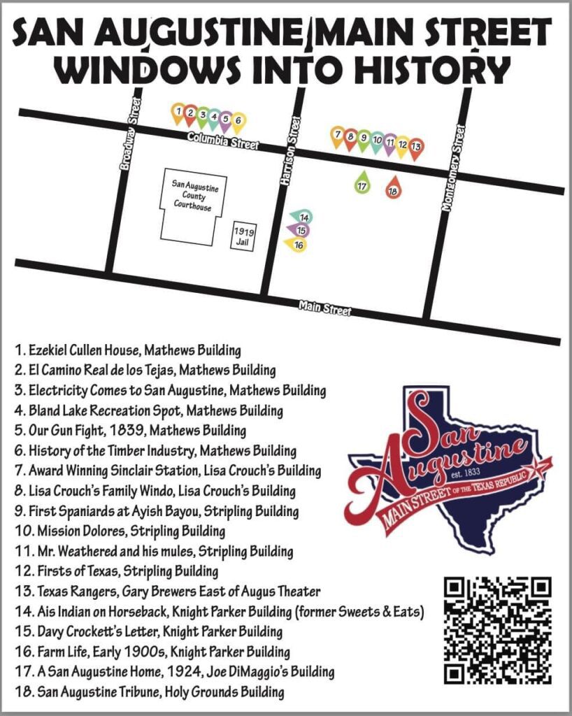 Map for the Windows to History display around San Augustine